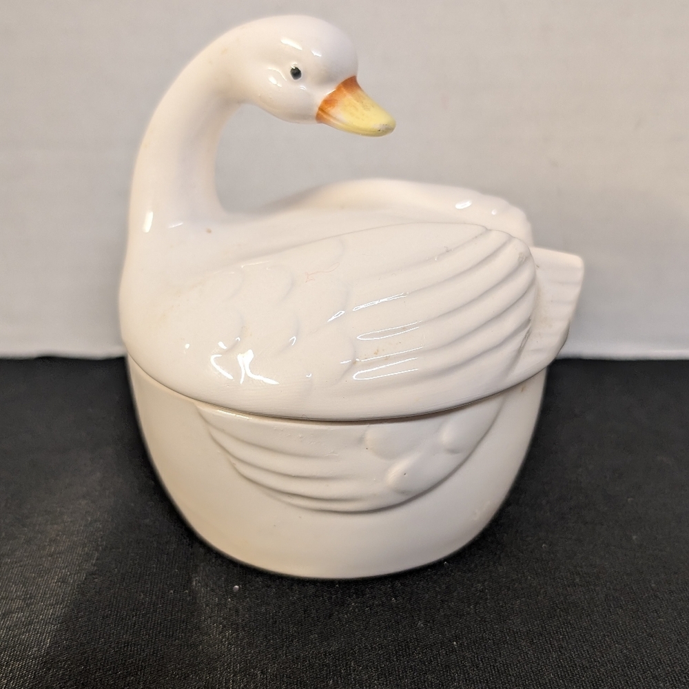 1982 Ron Gordon Swan Trinket Dish Lid Bowl Swan Geese Condiment Holder Japan